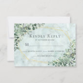 大理石ユーカリ緑の金ゴールド幾何結婚の 出欠カード (正面)