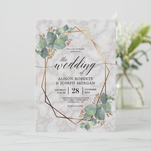 大理石ユーカリ金ゴールド幾何学模様 招待状 (スタンド正面)