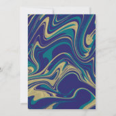 大理石リキッドブルーフェイク金ゴールド結婚抽象芸術 招待状 (裏面)