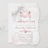 大理石リハーサルディナー/大理石+フェイクバラ金ゴールド 招待状 (正面)