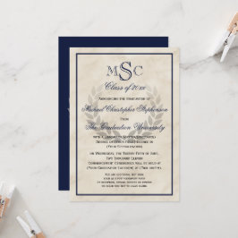大理石リースモノグラムクラシック大学の卒業 招待状
