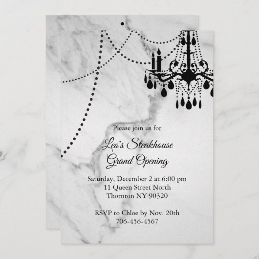 大理石レストラングランドオープニングとシャンデリア 招待状 (正面/裏面)