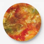 大理石レッド、金ゴールド、オレンジ、インクプリントプレート ペーパープレート (正面)