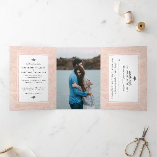 大理石ローズエレガントヴィンテージウェディングスイート 三つ折り招待状 (内部)