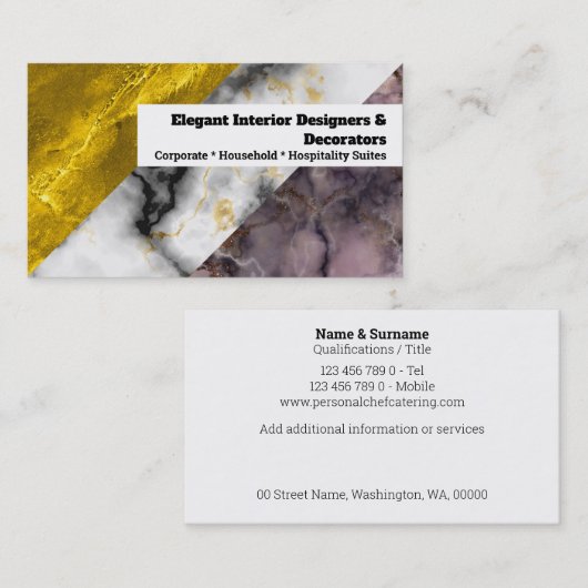 大理石三角金ゴールド白の天然石供給業者 名刺 (正面/裏面)