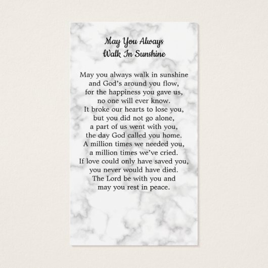 大理石写真記念悔やみや弔慰葬儀祈りの言葉カード (裏面)