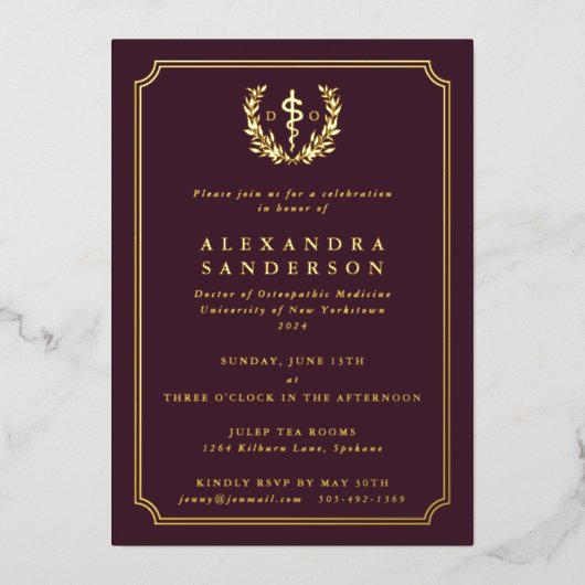 大理石医科卒業 箔招待状 (正面)