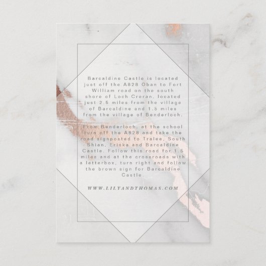 大理石及びバラ金ゴールド結婚の方向札 エンクロージャーカード (裏面)