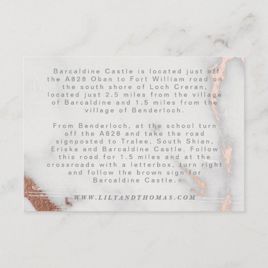 大理石及びバラ金ゴールド結婚の方向札 エンクロージャーカード (裏面)