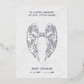 大理石実在の背景メタル上のシルバーエンジェル翼 箔招待状 (正面)