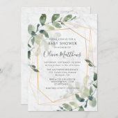 大理石幾何学的金ゴールドユーカリ赤ちゃんシャワー 招待状 (正面/裏面)