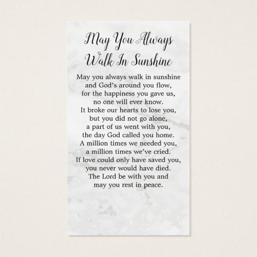 大理石悔やみや弔慰写真葬式祈りの言葉カード (裏面)