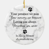 大理石悔やみや弔慰引用文ドッグフォトペットメモリアル セラミックオーナメント (裏面)