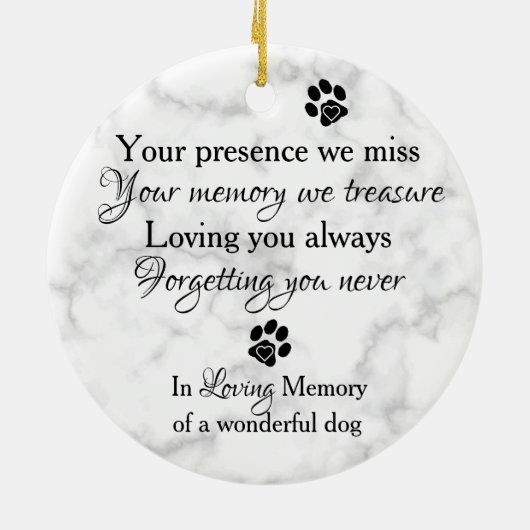 大理石悔やみや弔慰引用文ドッグフォトペットメモリアル セラミックオーナメント (裏面)
