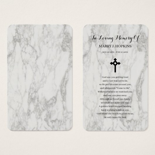 大理石悔やみや弔慰葬儀記念祈りの言葉カード (正面&裏面)
