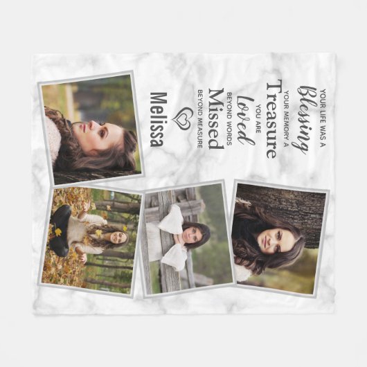 大理石悔やみや弔慰記念物記念フォトコラージュ フリースブランケット (正面(横))