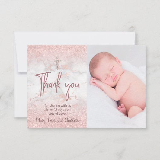 大理石感謝していの上でのバプテスピフェイクンクのグリッター 招待状 (正面)