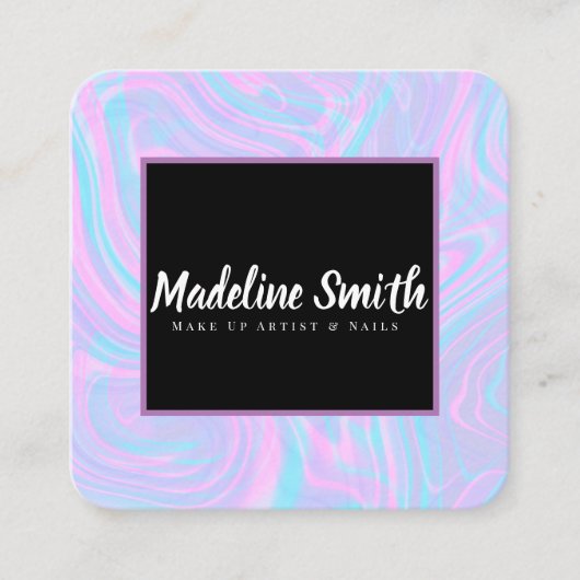 大理石抽象芸術カラフルメイクアップアーティストサロン スクエア名刺 (正面)