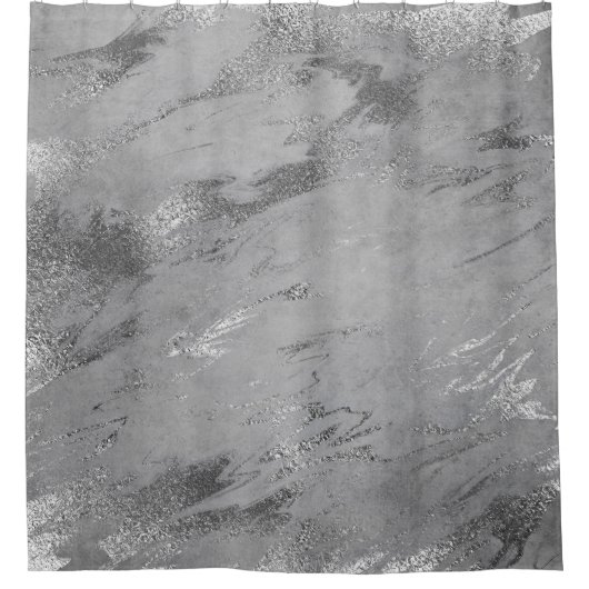 大理石抽象芸術シルバーグレーメタリックストローク シャワーカーテン (正面)