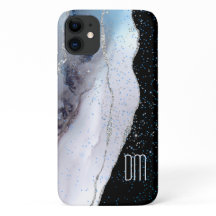 大理石抽象芸術シルバーブルーグリッターモノグラム