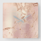 大理石抽象芸術パール赤面ピンクコーラルバラコッペ スクエア壁時計 (正面)