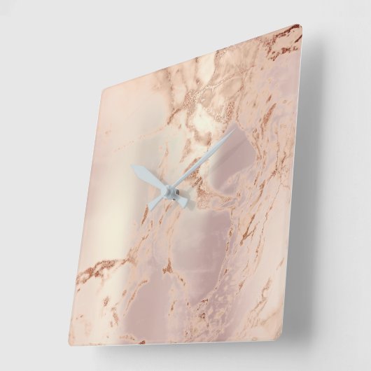 大理石抽象芸術パール赤面ピンクコーラルバラコッペ スクエア壁時計 (傾斜)