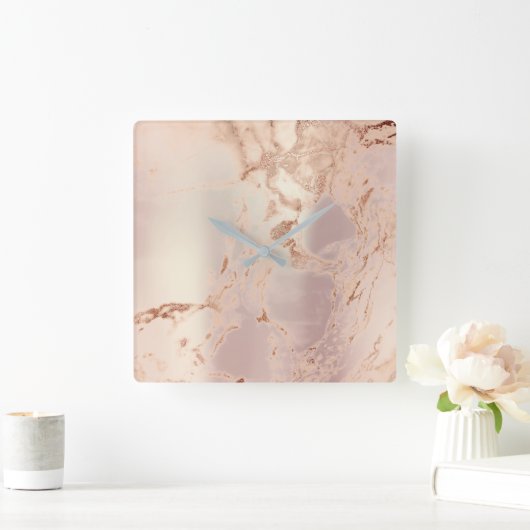 大理石抽象芸術パール赤面ピンクコーラルバラコッペ スクエア壁時計 (ホーム)