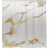 大理石抽象芸術ホワイトグレーシルバーメタル金ゴールド シャワーカーテン (正面)