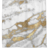 大理石抽象芸術ホワイトグレーシルバー金ゴールドカラ シャワーカーテン (正面)