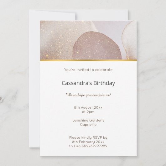 大理石抽象芸術気泡中性誕生日 招待状 (正面)