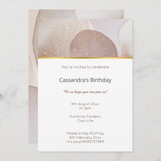 大理石抽象芸術気泡中性誕生日 招待状 (正面/裏面)