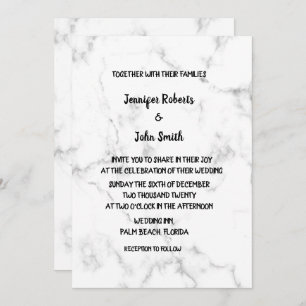 大理石柄黒と白の優雅な結婚式 招待状