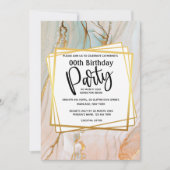 大理石桃金ゴールド花崗岩幾何誕生パーティー 招待状 (正面)