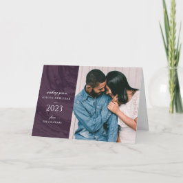 大理石模様の新年の写真年賀状 - 紫 サンキューカード