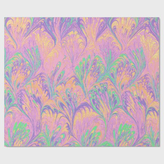 大理石模様の紙、抽象的なピンクと緑の孔雀パターン ラッピングペーパー (フラット)