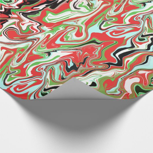 大理石模様をつけられたクリスマスのギフト用包装紙の赤い緑の白は渦巻きます ラッピングペーパー (角)