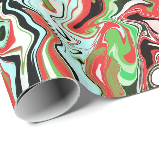 大理石模様をつけられたクリスマスのギフト用包装紙の赤い緑の白は渦巻きます ラッピングペーパー (ロールコーナー)
