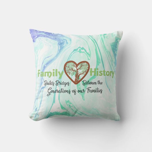 大理石模様をつけられたパターン家族の系図学の木の枕 クッション (正面)