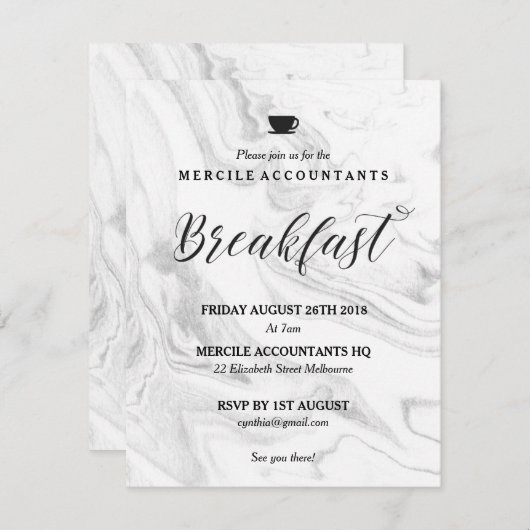 大理石模様をつけられた朝食 招待状 (正面/裏面)