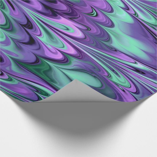 大理石模様をつけられた虹の紫色および水 ラッピングペーパー (角)