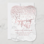 大理石模造ローズゴールドのコンフェッティ婚約 招待状 (正面)