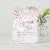 大理石模造ローズゴールドのコンフェッティ婚約 招待状 (スタンド正面)