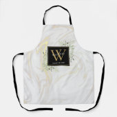 大理石水カラーフローラブラック金ゴールドモノグラム エプロン (正面)