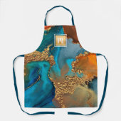 大理石水彩ターコイズ金ゴールドオレンジモノグラム エプロン (正面)