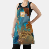 大理石水彩ターコイズ金ゴールドオレンジモノグラム エプロン (インサイチュ)