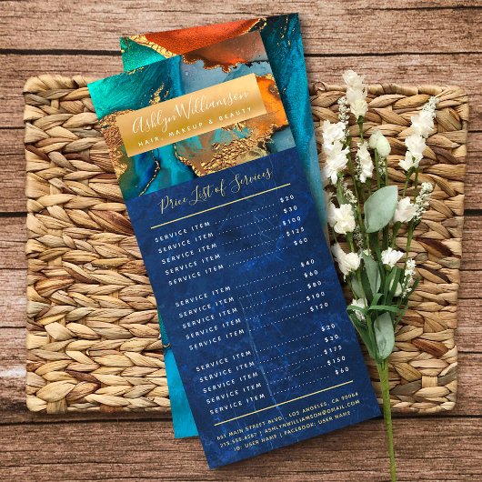 大理石水彩ターコイズ金ゴールド美しいサロン海軍 ラックカード