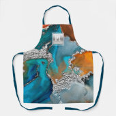 大理石水彩ターコイズ銀サロンモノグラム エプロン (正面)