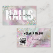 大理石水色ホログラフィックグリッターQRコード爪、 ネイル 名刺 (正面/裏面)