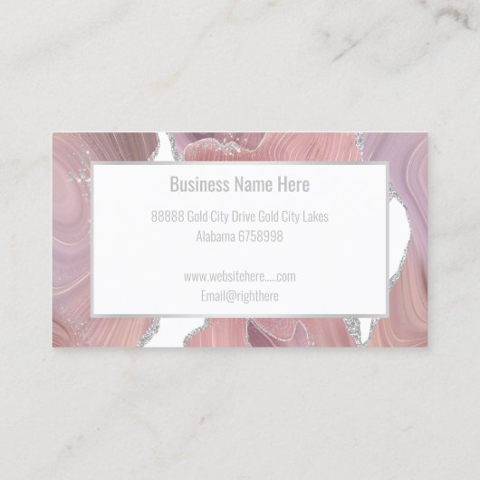大理石波ピンク銀白色ビジネスカード 名刺 (裏面)