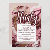 大理石流体金ゴールドバーガンディーピンク30歳の誕生日 招待状 (正面/裏面)